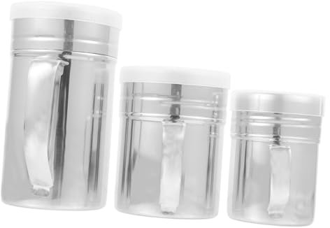 CONGARTENO 3piezas Espolvoreador De Acero Inoxidable con Tapa y Mango para Espolvorear Azúcar Cacao Polvo y Especias para Cocina y Hornear