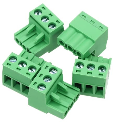 sourcing map 5PCS 3-Pin PCB Mount Screw Terminal Block Connectors 5.08mm/0.2inch Pitch Circuit Board Connectors for Home Appliances, Industrial Projects