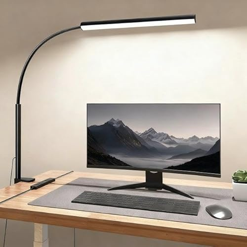 fuaoddda LED-skrivbord med klämma, ögonskyddsklämma på skrivbord, 5 lägen 10 ljusjustering, 360°flexibel svanhal för hemmakontor, lampor med USB-adapter (svart)