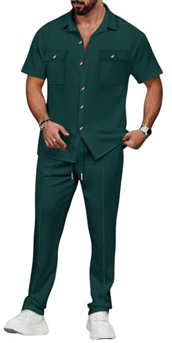 Veriliss 2 Piezas Chándales Para Hombre Chandal Verano Chándal Traje Casual Con Blusa De Botones Manga Corta + Pantalones Largos