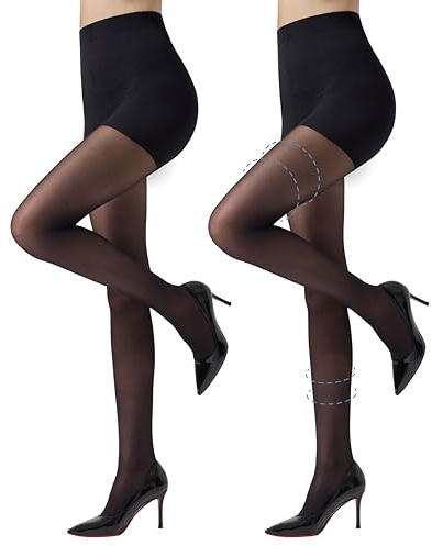 MANZI Damen Kompressionsstrümpfe 30 Denier Strumpfhose Kompressionshose Figurformende Stützstrumpfhose Schwarz 2 Paar L