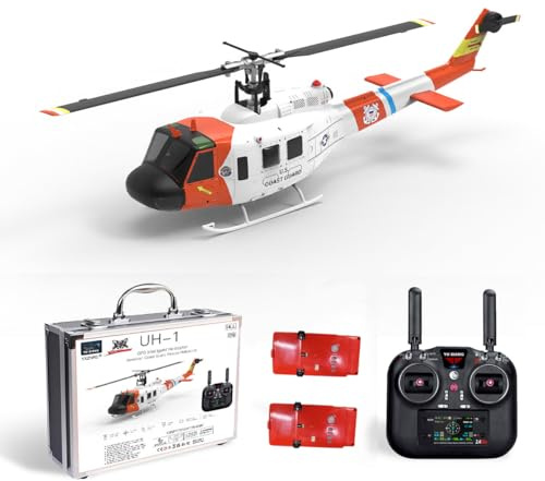 BAUBAUPLAY RC Helicopter, F07S UH-1 Huey 1/34 Remote Controlled Helicopter, 2.4G 6CH Military Helicopter with GPS Positioning for Altitude Holding, Toy Gift for Adults - RTF
