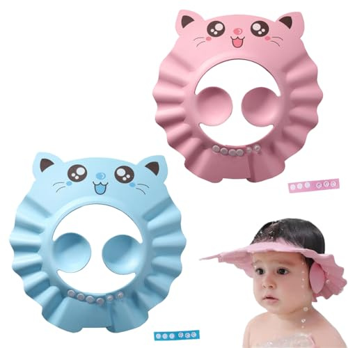 VEOIRXU 2 Piezas Gorro de Ducha de Bebé Para, Visera baño niños，Suave Ajustable con Protección para los oídos Gorro de ducha，Evita que los ojos se llenen de Agua y Champú Protege para el