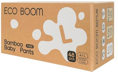ECO BOOM Pannolini in bambù taglia 5 (12 – 17 kg), 48 pezzi – Pannolini ecologici per bambini, vegani e dermatologicamente testati, materiali a base vegetale