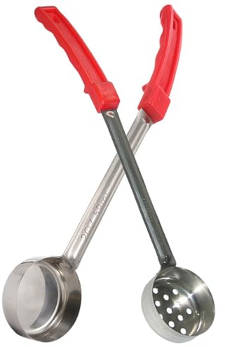 RUNROTOO Cucharón de Control de Porciones 2 Cucharas para Salsa de Pizza de Acero Inoxidable y Pp Mango Largo para Cocina y Uso Diario