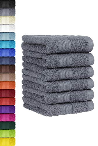 BaSaTex - Pack of 6 Hand Towels for Guests - Hand Towels with Hanging Loop Made of Soft Cotton in 30 x 50 cm - Guest Towels for Hand Cleaning Oeko-Tex Standard 100 Certified - Anthracite