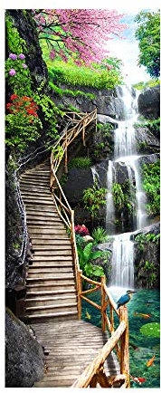 oxiang Adesivi per Porte Interne 3D Recinto Cascata Adesivo Murale Decorazione Domestica Art Decal Camera da Letto Soggiorno Poster Rimovibile Adesivi per Porte-77x200cm