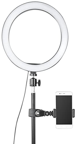 10 Inch LED Ring Light with 1.1m Tripod & Dual Phone Clips, 95 CRI 3 Colour Modes Adjustable Brightness USB Ring Light for Live Stream Makeup Photography