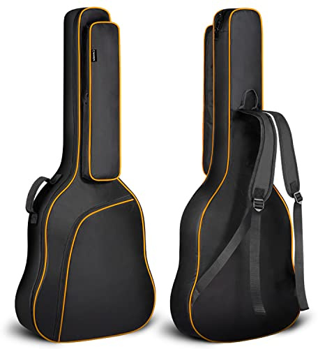 CAHAYA 44 Inch Guitar Bag for Dreadnought and Jumbo Orange Line Gig Bag 0.47in Thick Padding Water Resistent Adjustable Shoulder Strap Guitar Case with Back Hanger Loop and Music Stand Pocket CY0285