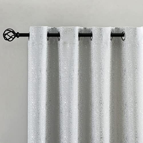 TERLYTEX White Silver Curtains for Living Room - Metallic Silver Spots Sparkle Blackout Curtains 84 Inch Long, Thermal Insulated Darkening Grommet Shiny Curtains, 52 x 84 Inch, 2 Panels, Greyish White