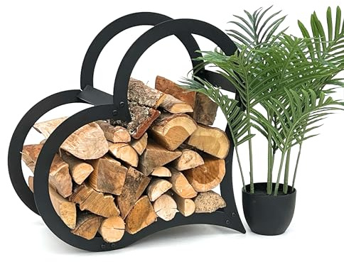 DanDiBo Vedhylla inomhus metall svart stående hjärta 52 cm vedställ 96469 vedhållare vedhylla vedhylla