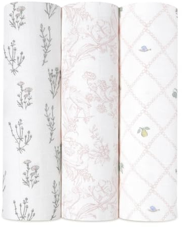 aden + anais Seidig weiche Wickeldecke, Boutique-Musselin-Decke für Mädchen und Jungen, Baby-Wickeltuch, ideales Wickelset für Neugeborene und Kleinkinder, 3 Stück, französisches Blumenmuster