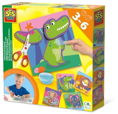 SES Creative 14042 - Imparo a tagliare e incollare, forbici sicure, set completo per bambini piccoli
