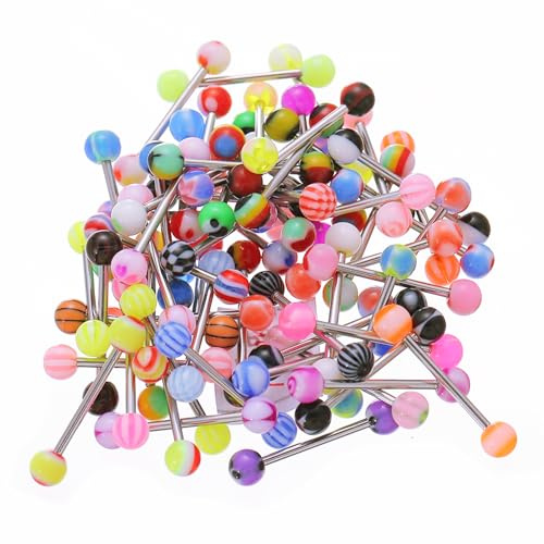 RKC Divine Design By RKC Jewelz London Tongue Bars, 19mm, w/Storage Stand Holder, Steel Set of 8, 14g Barbells for Nipple Brow Ears - U.K Gift Ready
