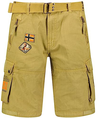 Geographical Norway Paintball Men Bermudas Hombre Casual Cotton, Shorts Cargo Deportivos Hombre, Bermudas Cortas con cinturón Normal Fit, Hombre Primavera Verano (Putty L)