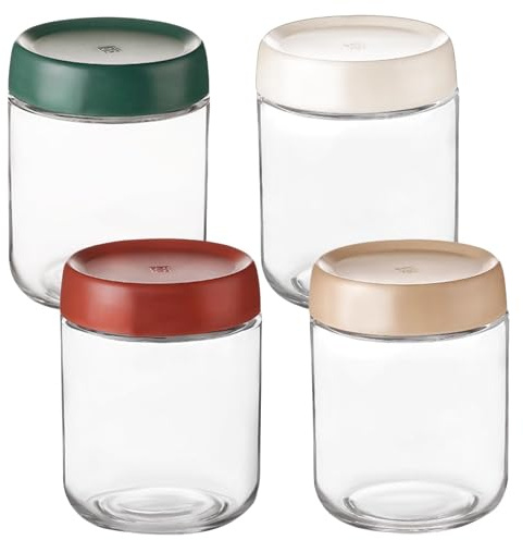 Eidoct 4-Pack 15.8oz Glass Jar with Screw Lid Leakproof Overnight Oats Container, Yogurt Jars, Oatmeal Salad Jars, for Cereals Milk Fruit Condiment Dressing Sauce Snacks Juice (4-Pack 450ml)