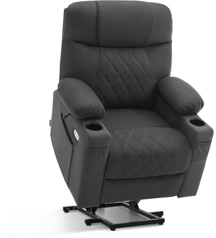 M MCombo Fernsehsessel mit Aufstehhilfe Elektrisch 2 Motoren, Rückenlehne & Beinstütze getrennt verstellbar, Relaxsessel mit Liegefunktion Elektrisch 7501 (Mikrofaser-Stoff, Dunkelgrau)