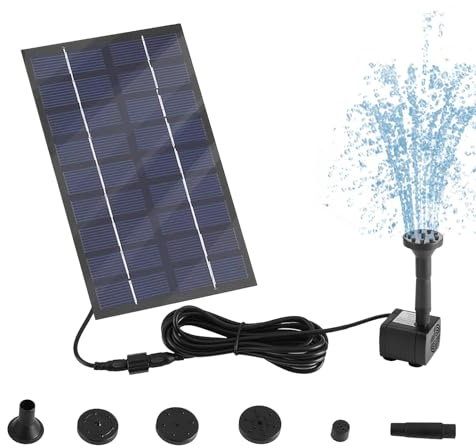 Solar Springbrunnen, Solar-Teichpumpe, Solar Wasserpumpe Springbrunnen, Solar Wasserpumpe mit 6 Fontänenstile,Schwimmende Fontäne für Vogel-Bad,Teich,Wasserspiele,Fisch-Behälter,Garten