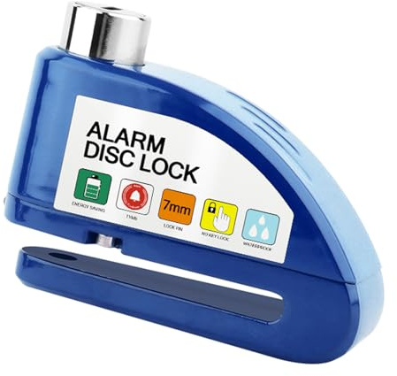 Disc Lock Motorbike, High Security Motorcycle Alarm Disc Brake Lock, Motorcycle Brake Lock Alarm Disc Lock 110dB Anti-Theft Security Wheel Disc Lock for Motorbike Bike Scooter Moped, Blue