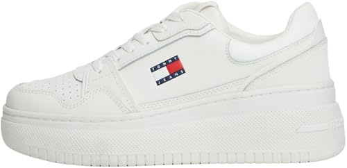 Tommy Jeans Donna Sneakers con Suola Alta Retro Basket in Pelle, Bianco (Ecru), 37