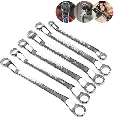ZYWUOY Llaves de doble anillo en acero al cromo vanadio, diseñadas para mecánicos en espacios reducidos (17 x 19 mm)