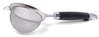 Birambeau - Colador de mano de acero inoxidable, mango ergonómico, suave tacto, negro y plateado, 10 cm
