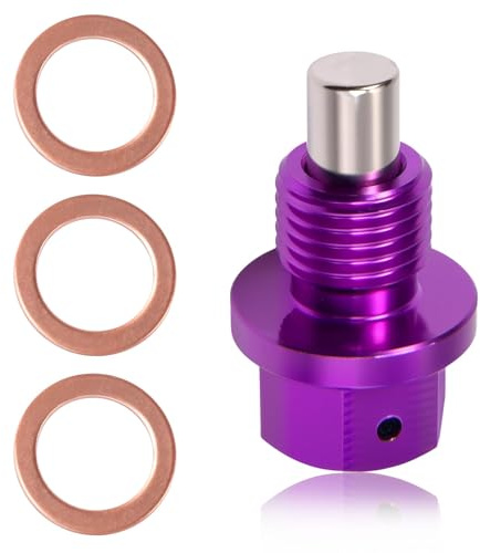 LEONTOOL M12 x 1.25 Bouchon de vidange d’huile magnétique Boulon d’écrou de vidange de carter d’huile en alliage d’aluminium avec joints de rondelle d’écrasement en cuivre rouge