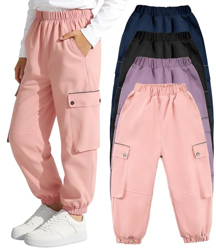Tokeya Pantalones Cargo Impermeables Niñas Pantalón Senderismo Trekking Cintura Elástica con Bolsillos Transpirables Forro de Malla Pantalones Cargo Jogger Casual Exteriores para 10-11 Años, Rosa