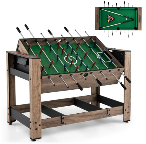 GYMAX Multi Game Table, 48 Inch Foosball & Billiards 2 in 1 Swivel Combo Game Table with 2 Balls, Space-Saving Design for Family Night, Game Room, Party