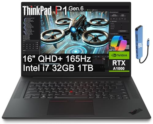 Lenovo ThinkPad P1 Mobile Workstation Laptop (16 2K 165Hz, Intel 14-Core i7-13800H, 32GB DDR5, 1TB SSD, NVIDIA RTX A1000 6GB) 2 x Thunderbolt 4, Fingerprint, Backlit, IR Webcam, IST Hub, Win 11 Pro