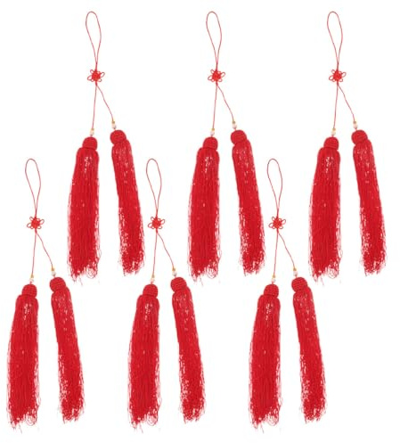 LALAFINA Borlas Decorativas para Espada de Artes Marciales, 6 Piezas Colgantes de Color Rojo, Accesorios Duraderos para Uso en Tai Chi y Eventos Deportivos