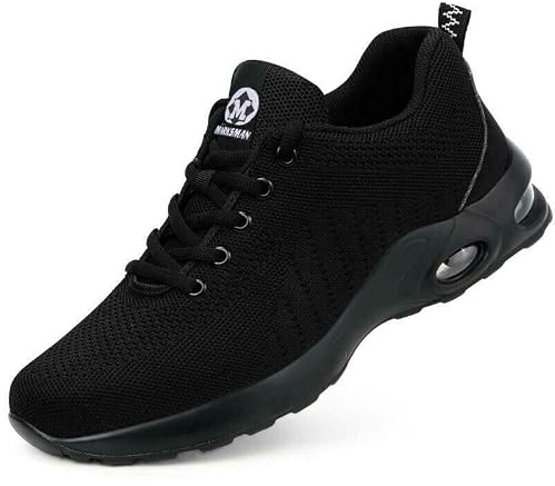 Mens Safety Trainers Work Boot Shoes | Lightweight Boots Non Slip, Breathable, Puncture Proof, Shock Absorbing Womens Black