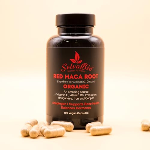 SelvaBio Organic Red Maca Root Capsules 750mg, 100 Vegan Capsules