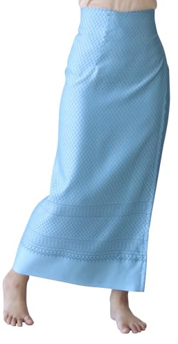 RaanPahMuang Brand Traditional Thailand Luxurious Silk Wrap Skirt Thai Formal Sarong, X-Large, Sukhothai - Sky Blue