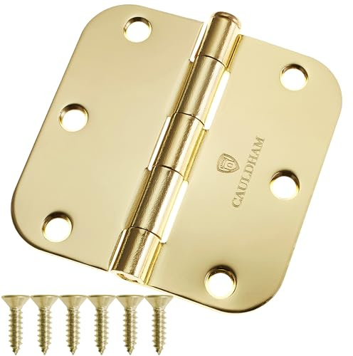 Cauldham (12 Pack) Heavy-Duty 3-1/2 Interior Door Hinges with 5/8 Radius Corners - Brass