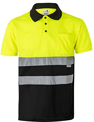 VELILLA 173, Polo Bicolor Manga Corta AV, Color Negro y Amarillo Flúor, Talla L