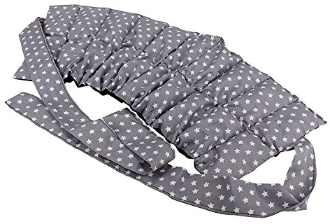 FORMALIND – Großes Körnerkissen mit Bändern 65x23cm - Wärmekissen aus Baumwolle mit 1,2 kg Bio Weizenkörnern. Getreidekissen für Mikrowelle & Backofen. Ideal zum Wärmen & Kühlen. Grau