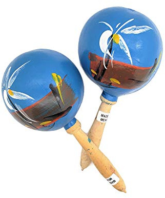 8 Hand Made Genuine Mexican Real Wooden Maracas (Pack of 2) (Blue)