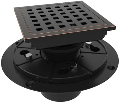 WEBANG 4 Inch Square Shower Floor Drain with Flange,Quadrato Pattern Grate Removable,Food-Grade SUS 304 Stainless Steel,Watermark&CUPC Certified,Oil Rubbed Bronze