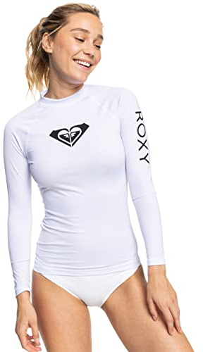Roxy Whole Hearted Long Sleeve UPF 50 Rashguard Camisa de protección de Sarpullido, Blanco Brillante 22, M para Mujer