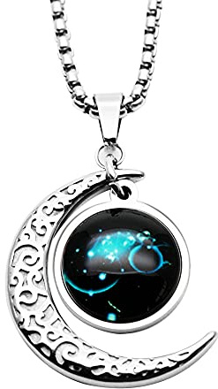 LEJAHAO Sternzeichen Wassermann Kette Damen Herren mit Charms Anhänger Sternbilder Mond Stern Rapper Luna Modeschmuck Halskette Simple Hip Hop Medallion Zodia Necklace Ketten für Männer Jungen Women
