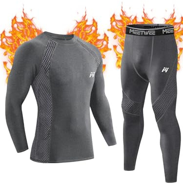 MeetHoo Ensemble de sous-vêtement Thermiques Homme, Quick Dry Fonctionnels Base Layer Maillot Manches Longues & Pantalon pour Ski Running Sports