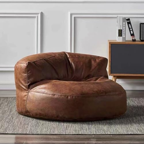 SXBCyan Bean Bag Chair Cover (No Filler) Faux Suede Leather Beanbag Cover Luxury Lazy Sofa Cover Pouf Chair Beanbag Corner Seat for Bedroom Living Room Garden(Brown)