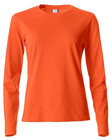 Clique - Camiseta de manga larga con cuello redondo para mujer Basic-T L/S para mujer de jersey de algodón en corte entallado en diferentes tamaños y colores, naranja, M