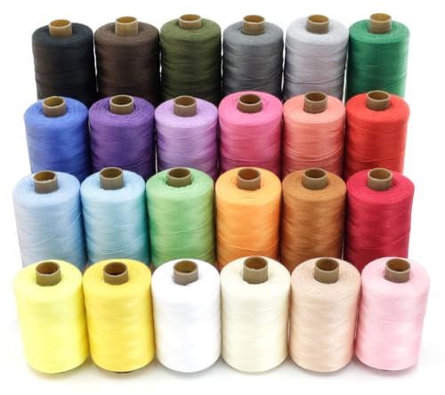 SHRJ 24Pcs Sewing Thread Spools Set 1000 Yards Per Spool Mixed Cotton Threads for DIY Sewing Machine, Embroidery Machine, Hand Sewing, 24 Colors