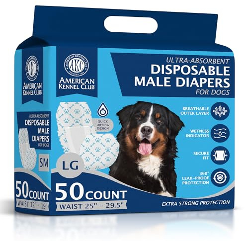 American Kennel Club Pannolini usa e getta per cani maschi, con indicatore di umidità, L, 50 pezzi