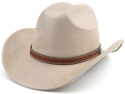 Melesh Western Cowboy Hat for Women Men Small Short Wide Brim Beach Cowgirls Cattleman Cowboys Hats (US, Alpha, One Size, Beige)