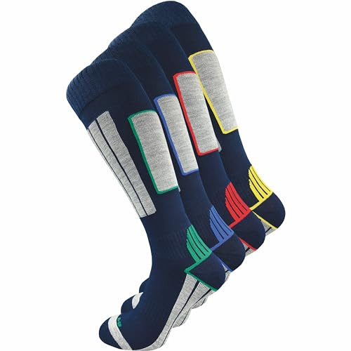 GAWILO Chaussettes de ski pour hommes avec laine chaude et rembourrage fonctionnel spécial | 4 paires