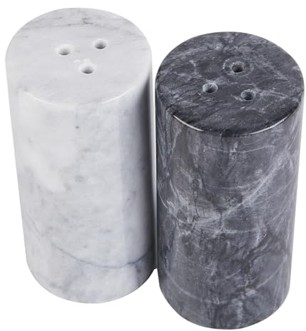 Marble Salt and Pepper Shakers Set, Handcrafted White and Black Marble Salt and Pepper Shakers