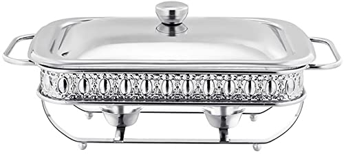 Rectangle Chafing Disk Bufféservrar, cateringmatvärmare i rostfritt stål med lock och hållare, chafers och buffévärmare för bröllopsfester Banketter Jul Halloween (silver, 1,5L)